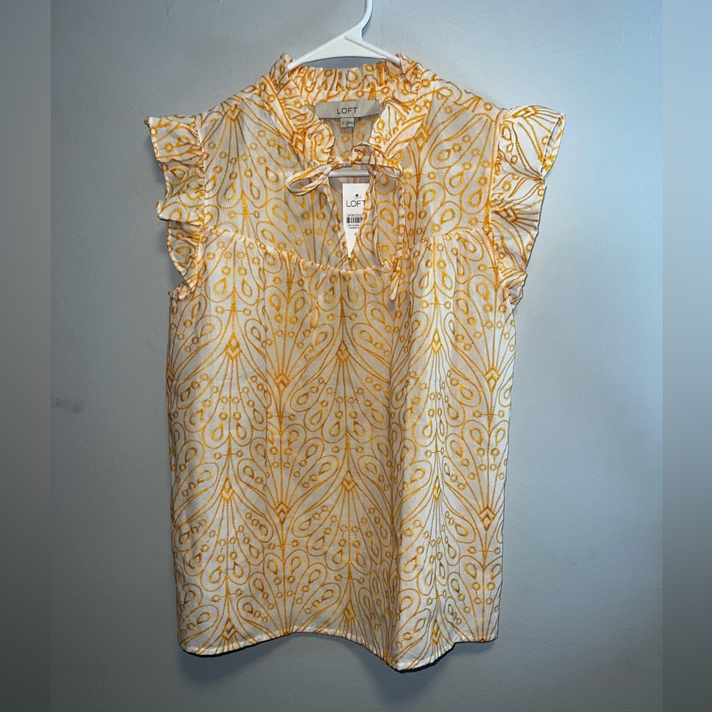 LOFT Women's White and Yellow Blouse - Picture 3 of 6